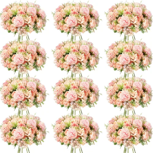 Tigeen Flores artificiales, peonías artificiales, flores de seda, peonía sintética, peonía falsa, ramo de hortensias de seda para mesa de boda, Rosa