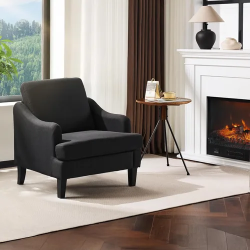 Miniatura 17 de VINGLI Juego de 2 sillas decorativas de tela de lino, sillón tapizado moderno verde, cómodo sofá, sala de estar, dormitorio, muebles para apartamento