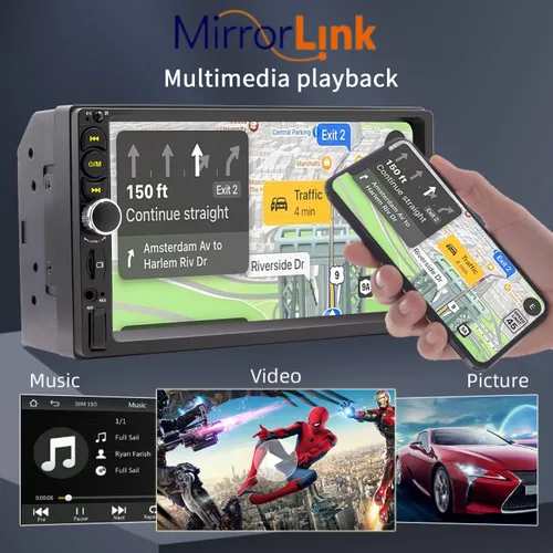 Miniatura 6 de Estéreo de coche de 7'' de doble DIN incorporado con Apple Carplay, Bluetooth 5.1 con llamadas manos libres, radio de coche con pantalla táctil FM