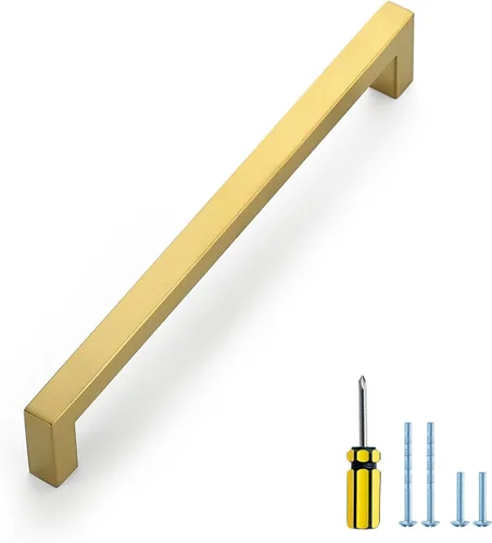 Miniatura 20 de Ravinte Paquete de 5 tiradores dorados de latón brusehed de 3 pulgadas para gabinetes de cocina, herrajes de cocina cuadrados dorados para gabinete