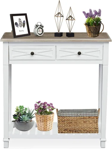 Miniatura 6 de ide·o Mesa consola blanca moderna con almacenamiento, mesa de entrada estrecha, 29.8 pies de largo x 10.8 pies de ancho x 31.8 pies de alto