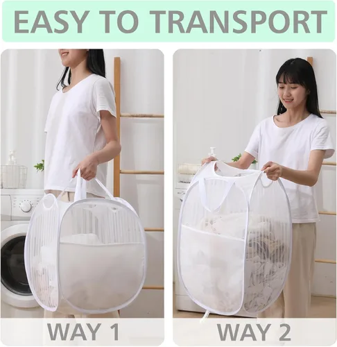 Miniatura 3 de Solidly Handy - Cesta desplegable de malla para lavandería, plegable, ligera, para lavar, almacenamiento de ropa duradera para habitación de niños