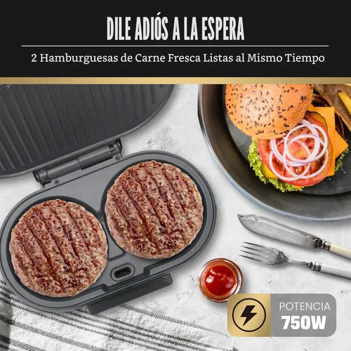 Miniatura 2 de FineMade Doble Mini Parrilla Eléctrica, Sandwichera para Desayuno, Prensa para Hamburguesas, Parrilla para Panini, Parrilla Eléctrica Pequeña, Ideal