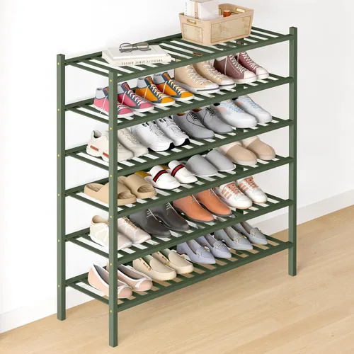 Miniatura 67 de Smiry Zapatero de bambú para clóset, organizador de zapatos apilable de 4 niveles largo de madera, estante de almacenamiento de zapatos Negro