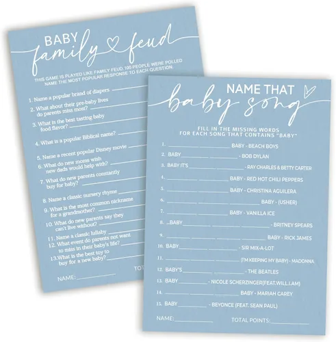 Miniatura 7 de Divertidos juegos de baby shower, trivia para bebés y alfabeto, juegos de doble cara, ideas de decoración de fiesta azul minimalismo, 25 piezas de 5
