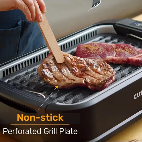 Miniatura 4 de CUSIMAX - Parrilla eléctrica sin humo para interiores, parrilla eléctrica coreana portátil de 1500 W con pantalla inteligente LED y tapa de vidrio