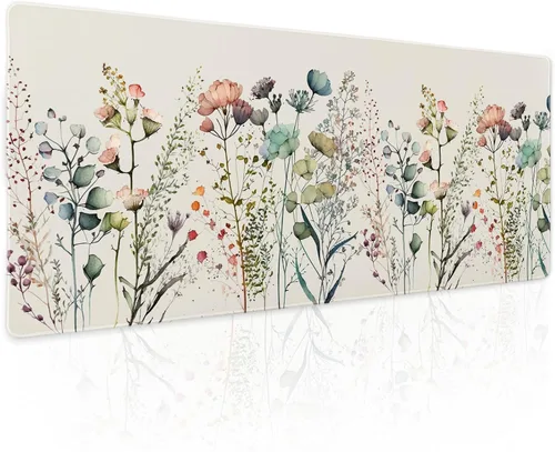 Miniatura 82 de Alfombrilla de ratón rosa y verde anime geométrica japonesa extendida para escritorio 90X40 CM, base de goma antideslizante, borde cosido