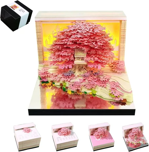Miniatura 11 de Calendario 3D 2026, Calendario de Escritorio 2026, Bloc de Notas de Arte en Papel 3D Desmontable con Luces LED, Calendarios de Notas 3D Creativo