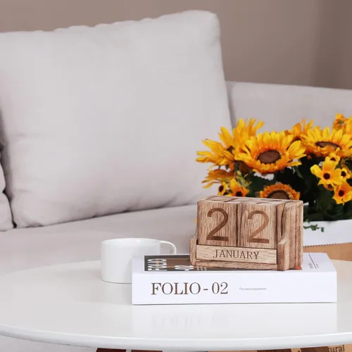 Miniatura 8 de Calendario de escritorio de madera, bloques de calendario de escritorio para maestros, bloque de fecha perpetuo de oficina pequeño, decoración