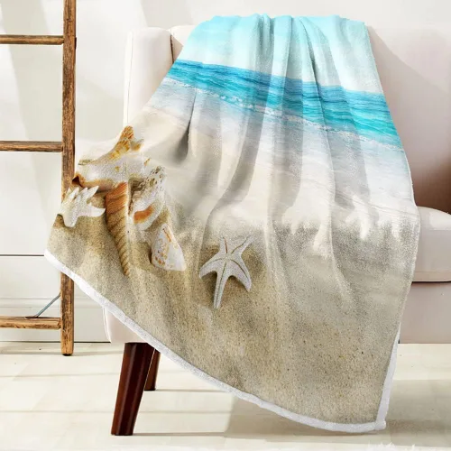 Miniatura 2 de JAWO Manta de playa, manta de viaje con decoración de playa azul océano, acogedora manta de franela cálida de microfibra para sofá, cama, sala