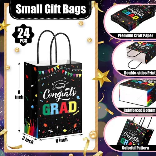 Miniatura 3 de TaoBary 24 bolsas de regalo de graduación de arcoíris negro 2026, bolsas de felicitaciones de graduación, recuerdos de fiesta con asas, regalos