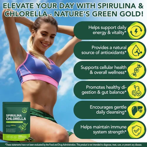 Miniatura 4 de Cápsulas de Clorella de Espirulina Orgánica,Suplemento sin OMG y sin gluten,300 cápsulas blandas
