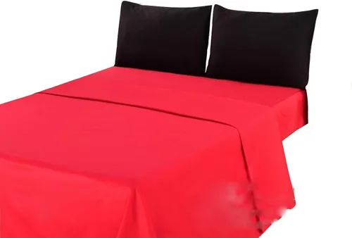 Miniatura 13 de Tache - Juego de sábanas de 4 piezas de algodón suave, fresco y transpirable, color rojo brillante y negro, tamaño King Negro y rojo