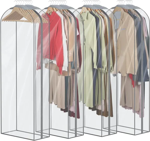 Miniatura 10 de Zilink Bolsas de ropa transpirables para abrigo de piel de 43", bolsas de traje para almacenamiento en armario, fundas transparentes para chaqueta