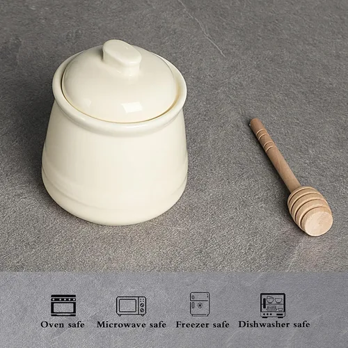Miniatura 3 de LEETOYI Tarro de miel de porcelana con tapa y cuchara de miel, olla de miel de cerámica, 12 onzas (beige)