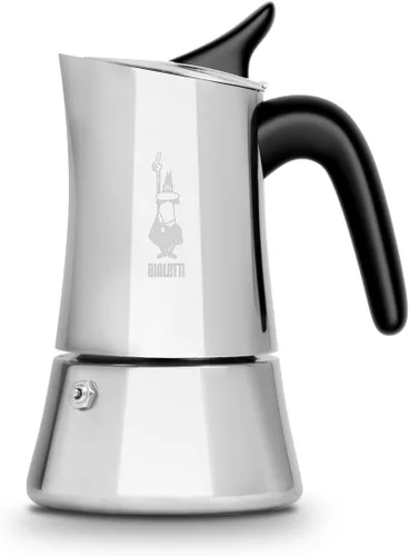 Bialetti Moon Exclusive - Olla Moka de acero inoxidable de inducción, cafetera de estufa para espresso, cafetera italiana, 4 tomas de café expreso,