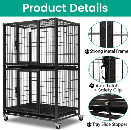Miniatura 4 de Jaulas de dos niveles de 30 pulgadas para perros pequeños, jaula para perros de tamaño mediano para 2 perros, jaula resistente para perros, perreras