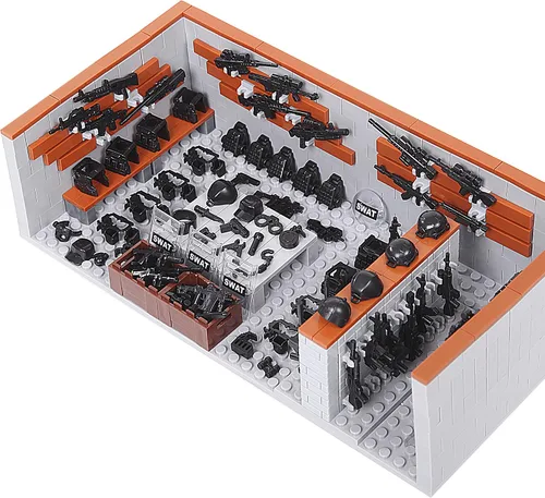 Conjunto de bloques de construcción de base militar del ejército, ladrillos de armería de batalla de la Segunda Guerra Mundial, paquete de armas del