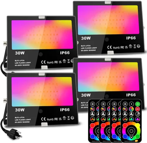 Miniatura 9 de MELPO - Proyector LED impermeable de 15 W con control remoto y 3 enchufes, RGB, blanco frío y cálido