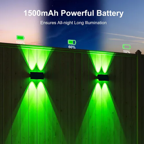 Miniatura 8 de Paquete de 4 luces de pared alimentadas por energía solar para exteriores, montaje en valla de arriba y abajo, lámparas LED decorativas impermeables