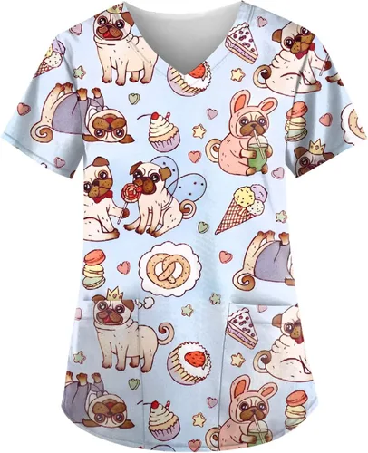 Lindas camisetas médicas para perros para mujer, talla grande, suaves, elásticas, divertidas, de caricaturas, para enfermeras, pediátricas,
