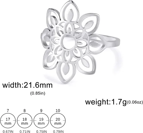 Miniatura 8 de TEAMER Anillo de loto de acero inoxidable hueco anillo de loto geométrico, joyería simple para mujer