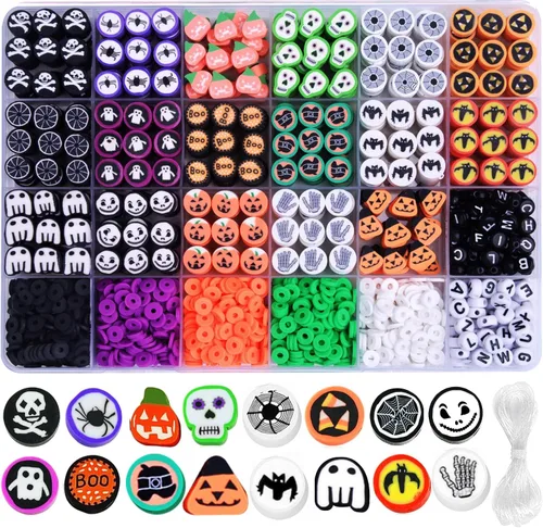 Miniatura 11 de 2480 piezas de cuentas y dijes de arcilla polimérica para kit de hacer pulseras, lindos y divertidos dijes y cuentas para hacer pulseras de amistad