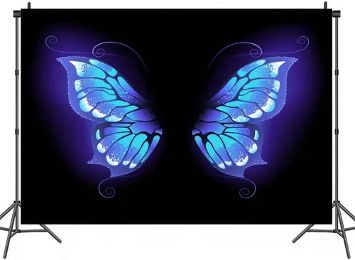 Miniatura 12 de Fondo de fotos de retrato de ensueño con alas de mariposa azul para fotografía de vinilo de 5 x 3 pies para eventos, decoración de fiesta, telón