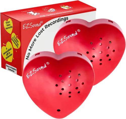 EZSound Grabadora de voz para animales de peluche, paquete de 2, caja de voz de 30 segundos para animales de peluche, botón de corazón grabable