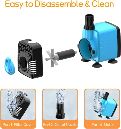 Miniatura 7 de POPOSOAP Bombas de agua para acuario de 280 GPH, bomba de fuente de elevación de 6.5 pies ajustable, bomba de agua sumergible ultra silenciosa de 20