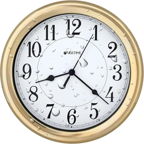 JUSTIME Reloj de pared resistente al agua de 8.5 pulgadas para baño, cocina, barco, caravana, silencioso, sin tictac, funciona con pilas, montaje de