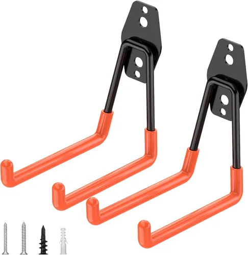 Miniatura 18 de TICONN Paquete de 12 ganchos de garaje resistentes, ganchos de acero para almacenamiento en pared, organizador de colgadores de pared para Negro