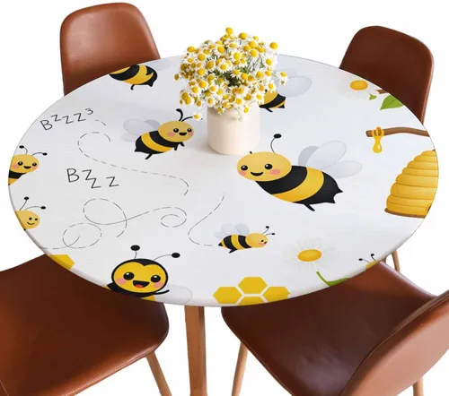 Miniatura 20 de Mantel de ajedrez blanco y negro con cuadrículas redondas, planos, abstracto, impermeable, lavable, para mesa de comedor ajustable de 40 a 44