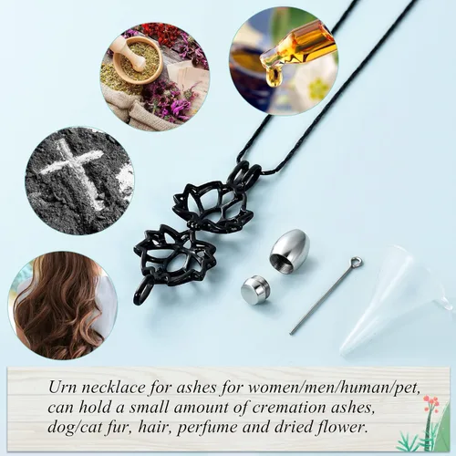 Miniatura 3 de Imrsanl Joyería de cremación para cenizas – Collar con colgante de cenizas de flor de loto con mini urna de recuerdo, joyería conmemorativa
