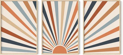 Miniatura 22 de HAUS AND HUES Arte de pared bohemia moderna de mediados de siglo - Arte boho, neutro, decoración de pared con sol (Marco negro, 12x16)