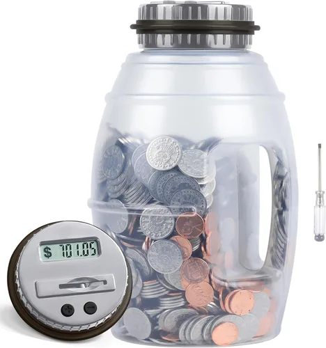 Miniatura 10 de Alcancía extra grande para niños y adultos, banco digital Vcertcpl con contador de monedas LCD, capacidad de 2.8 L, tarro de dinero para adultos
