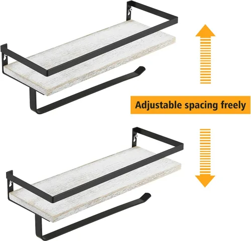 Miniatura 6 de BESy Estantes flotantes de almacenamiento montados en la pared con barra de toallero, soporte para toallas de papel con estante para cocina