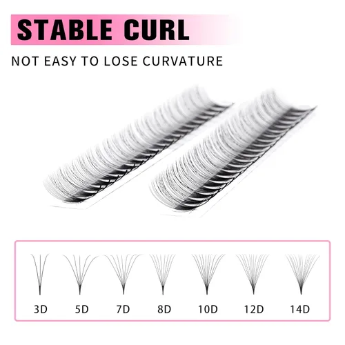 Miniatura 3 de VEYES INC Extensiones de pestañas postizas en abanico 3D-24D C/D rizo natural y volumen mixto, suministros de pestañas profesionales, negro mate 10D
