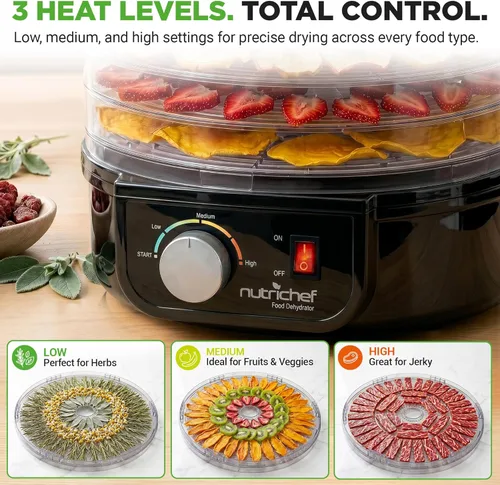 Miniatura 5 de NutriChef Deshidratador eléctrico de alimentos para encimera, conservador profesional de alimentos de varios niveles, deshidrata pescado, carnes