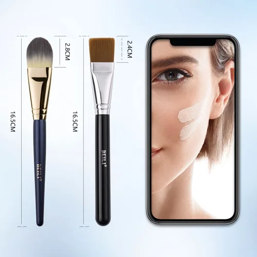 Miniatura 4 de BEILI Juego de brochas de base para líquido, crema y polvo, cepillo de maquillaje de cara plana para máscara y corrector, herramientas de mezcla