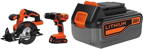 Miniatura 4 de BLACK+DECKER Kit combinado de taladro/destornillador inalámbrico de 20 V MAX con sierra y batería de litio adicional de 1.5 Ah (BD2KITCDDCS y LBXR20)