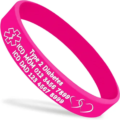 Pulseras de silicona de alerta médica personalizadas, pulseras de identificación médica, pulseras de emergencia deportivas personalizadas para Rosa