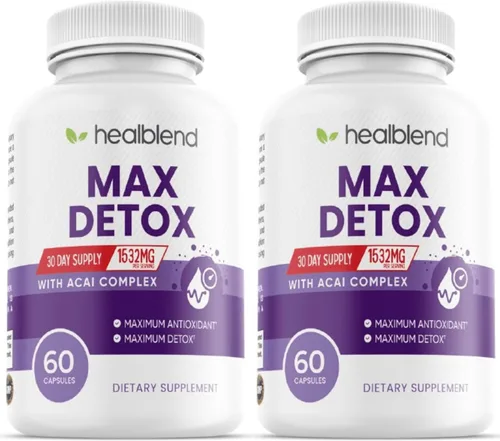 Max Detox Supplement, Advanced Gut Cleanse Detox para mujeres y hombres con psyllium, chlorella, hierba hisopo y papaya, con complejo Acai -