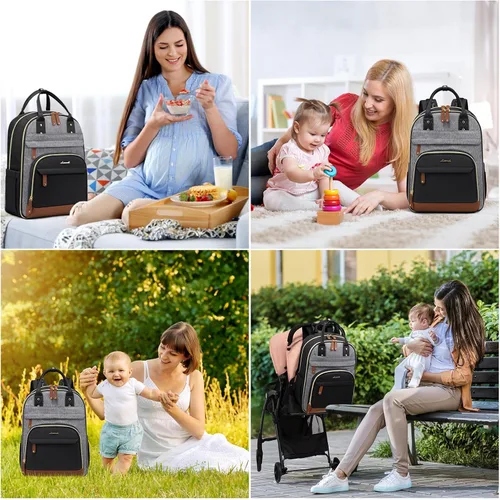 Miniatura 7 de LOVEVOOK Mochila para Pañales, Bolsa de Bebé con Cambiador, Mochila Grande para Pañales Niño Niña, Bolsa Impermeable para Registro de Bebé para Mamá