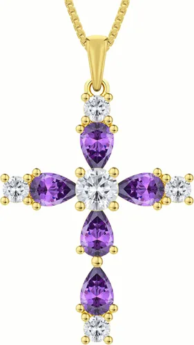 Miniatura 52 de YL Collar de cruz de plata de ley 925 con colgante de piedra natal religiosa para mujer