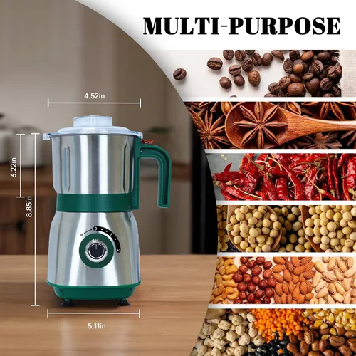 Miniatura 3 de Molinillo de cocina versátil Molino eléctrico de 500W Muele especias, frutos secos, granos, café 3 cuchillas de acero inoxidable Uso en seco