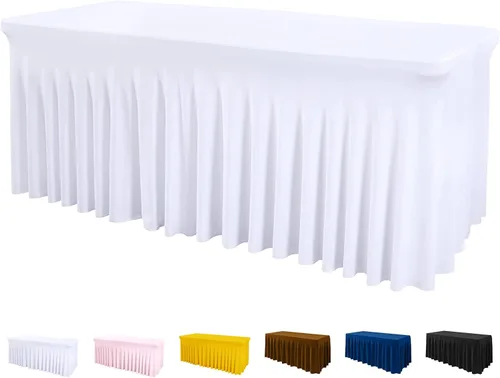 Miniatura 13 de Mantel de una pieza y falda para mesas rectangulares, mantel ajustable de elastano de 6 pies con falda de volantes para bodas, banquetes, baby Negro