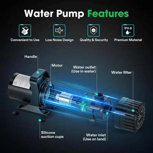 Miniatura 5 de VIVOSUN Bomba de agua sumergible de 3000 GPH con bolsa de barrera, bomba de estanque de 150 W con altura de elevación, bomba de acuario ultra