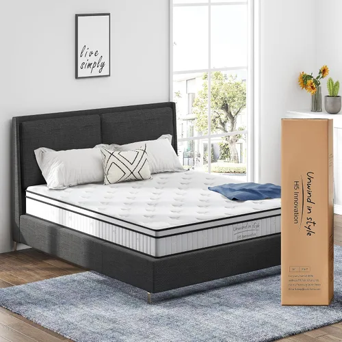 Miniatura 9 de Colchón híbrido de 10 pulgadas, resortes interiores en bolsillos individuales, firmeza media con espuma cómoda para alivio de presión y sueño fresco