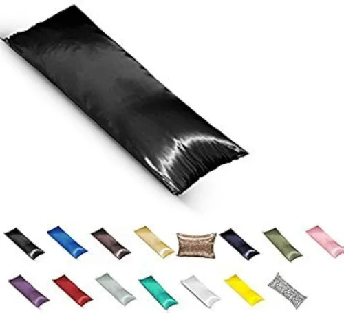 TAOSON - Funda de almohada corporal de satén sedoso y suave, funda de almohada, protector de almohada, funda de cojín con cremalleras (21 x 54 Negro